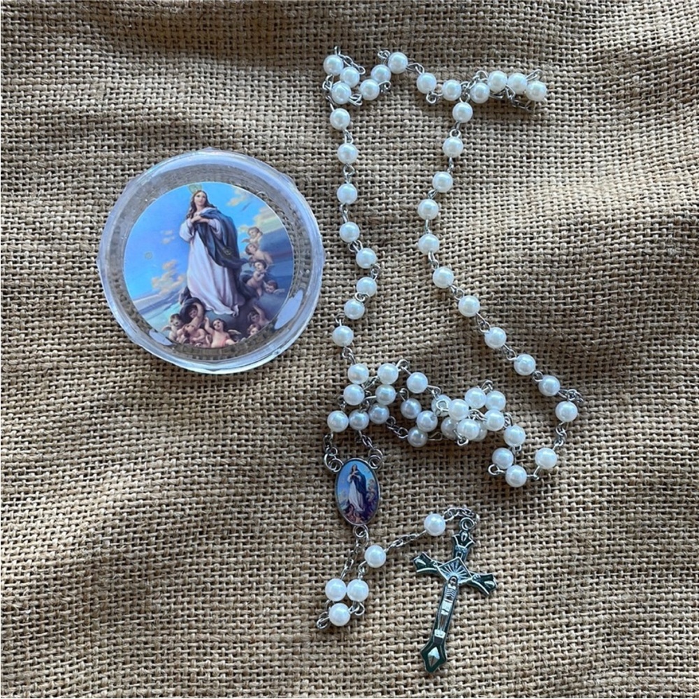 Elegant White Rosary Necklace New In box